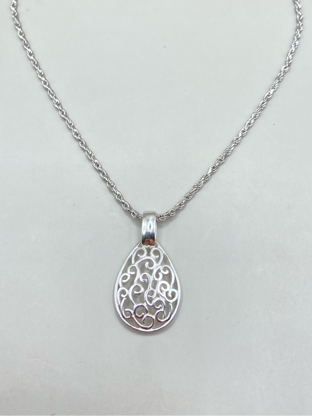 Sterling Silver Filigree Teardrop Pendant Necklace